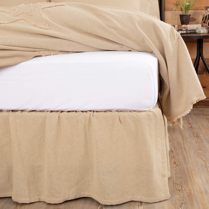 VHC Brands Burlap Vintage Farmhouse King Bed Skirt Tan Distressed Appearance Cotton Solid Color Split Corners Bedroom Decor - Image 1